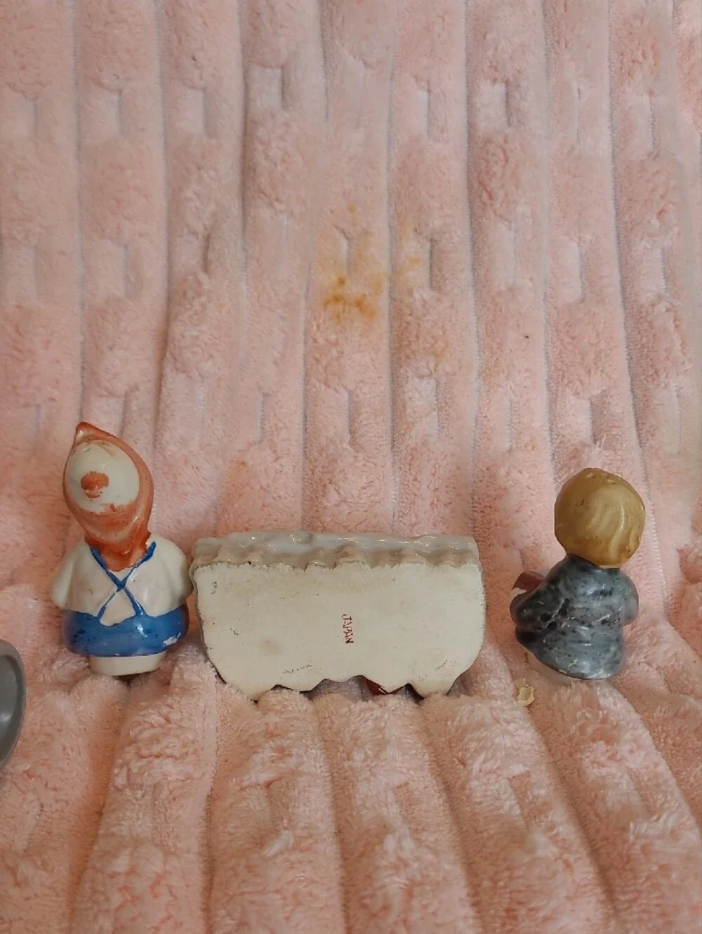 Hand-Painted Porcelain Boy and Girl  Salt And Pepper Pair. Japan Vintage Sitters